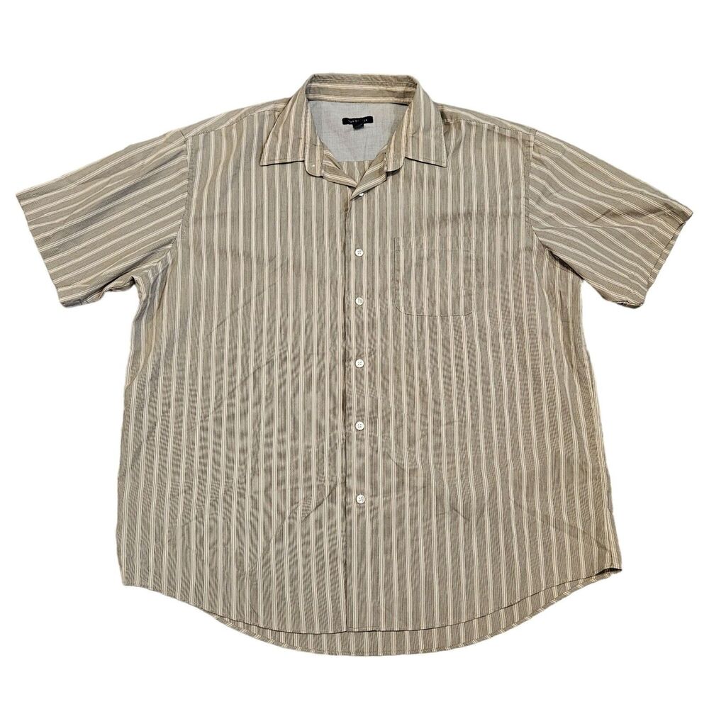 Van Huesen Men's Short Sleeve Striped Button Down Shirt Size XL Pocket